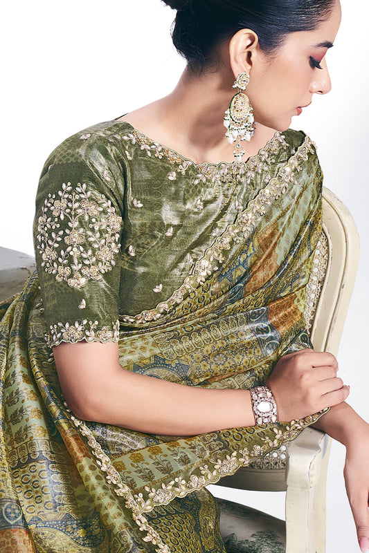 Mehendi Green Digital Printed Paper Silk Saree-SAR10263_2_SareeButa.com