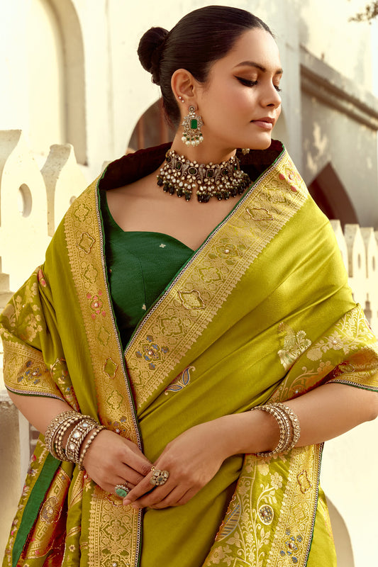 Mehendi Green Dola Silk Saree with Cutdana Work-ZB134583_2_SareeButa.com