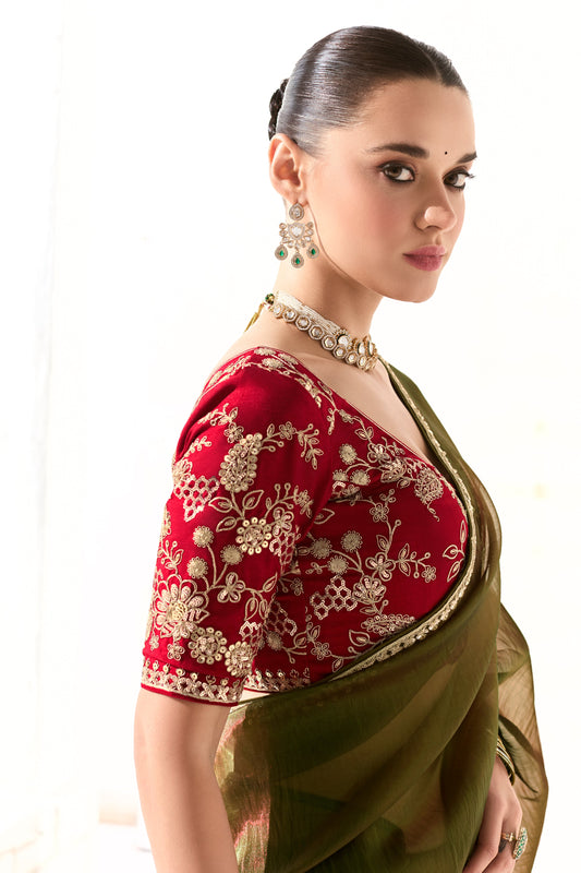 Mehendi Green Embroidered Organza Tissue Saree-ZB134750_2_SareeButa.com