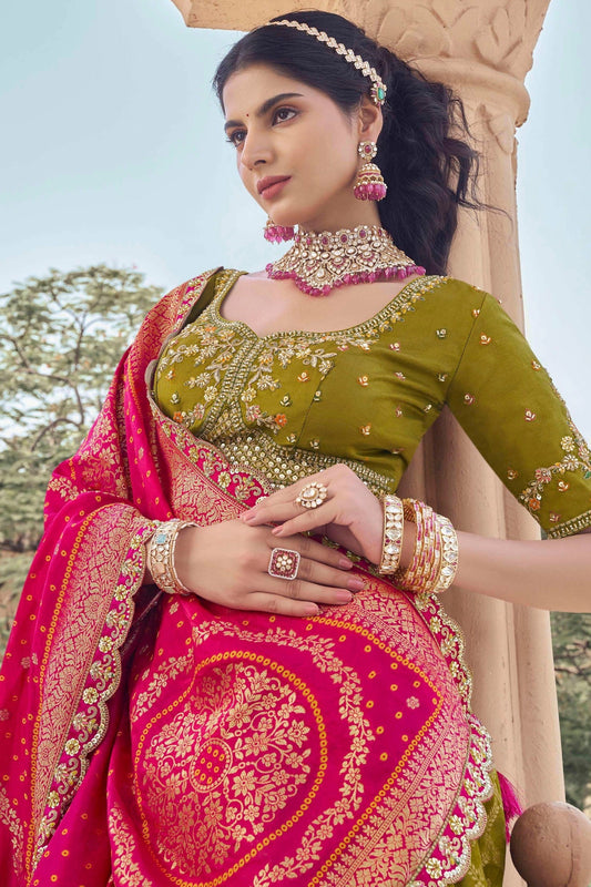 Mehendi Green Embroidered Semi-Stitched Viscose Silk Lehenga-SAR10351_2_SareeButa.com