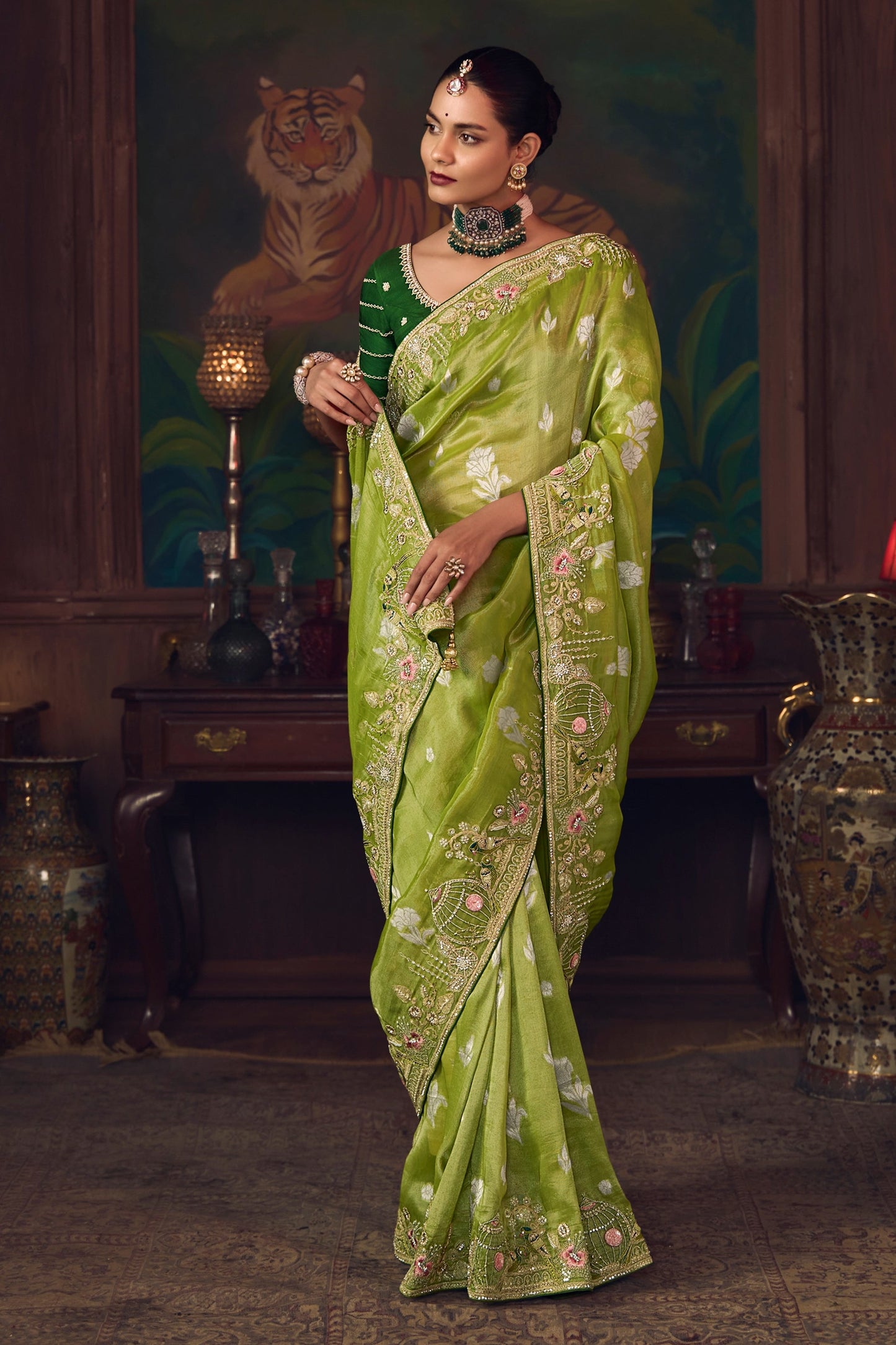 Mehendi Green Heavy Work Silk Saree-SAR10987_5_SareeButa.com