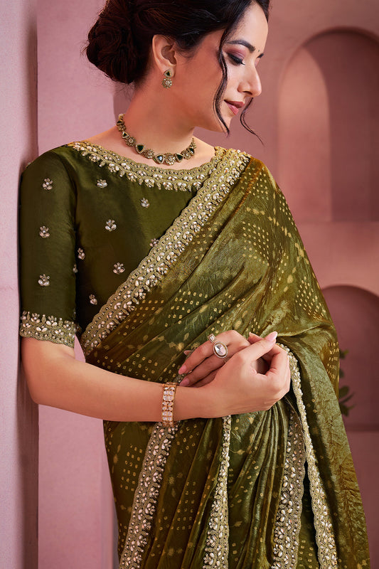 Mehendi Green Satin Silk Bandhani Saree-SAR10888_2_SareeButa.com