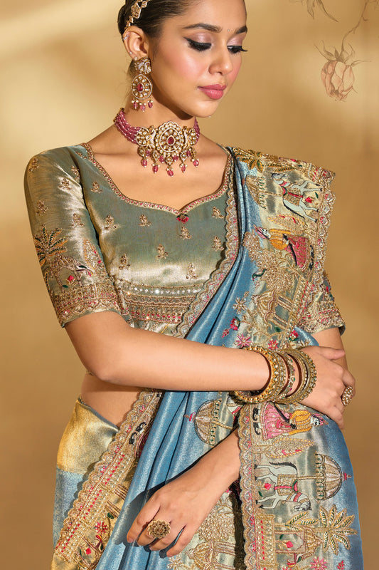 Metallic Blue Embroidered Woven Silk Saree-SAR10615_2_SareeButa.com