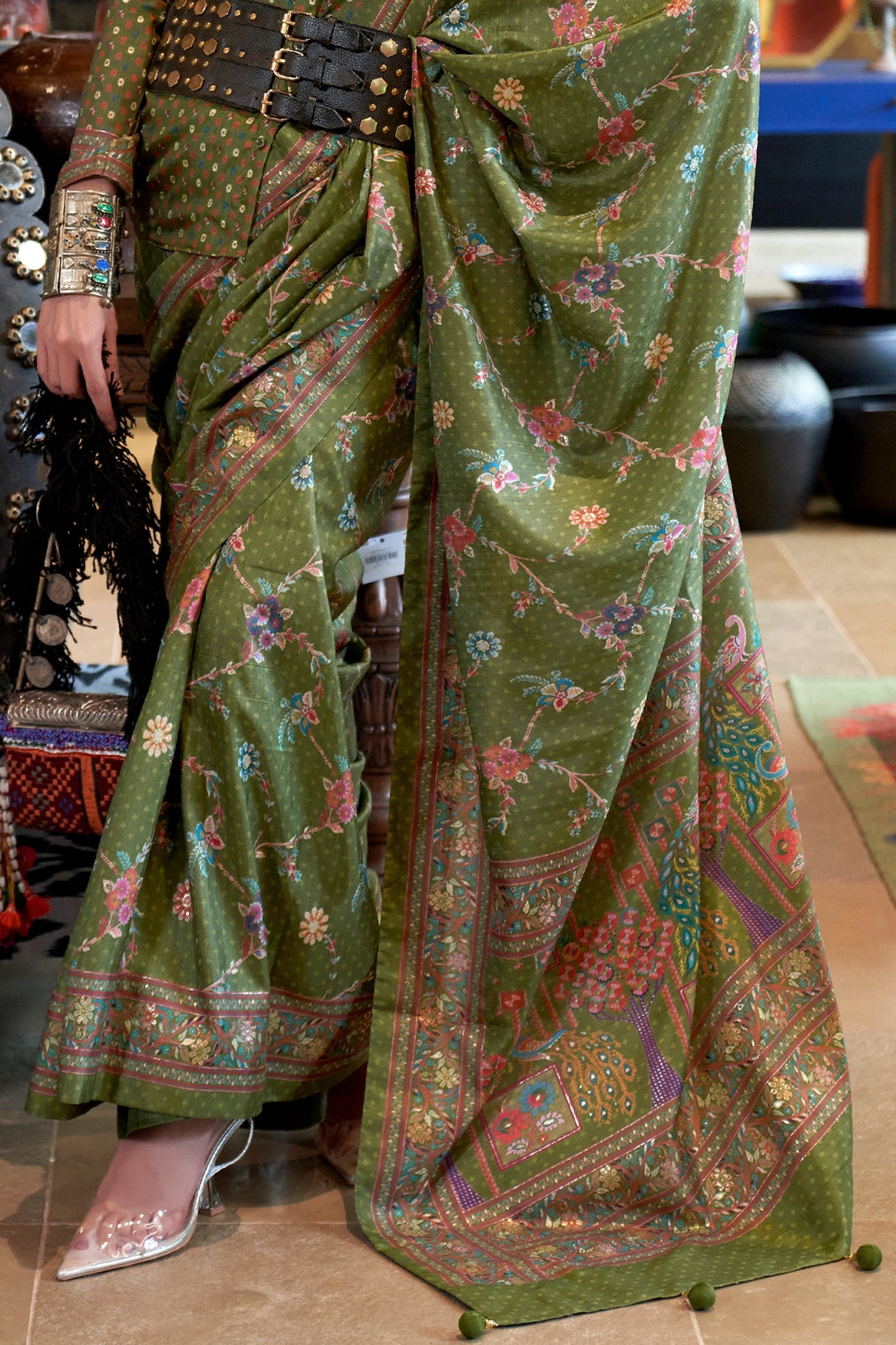 Moss Green Printed Silk Saree-SAR11300_4_SareeButa.com