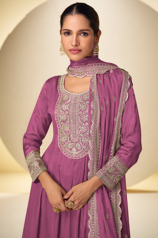Mulberry Pink Readymade Chinon Anarkali Suit-SAR10922_2_SareeButa.com