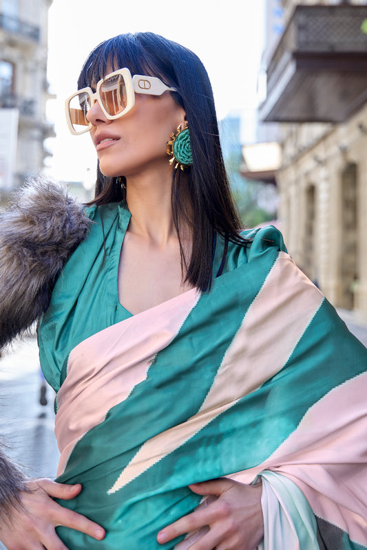Multi Green Digital Print Satin Saree-SAR12387_2_SareeButa.com