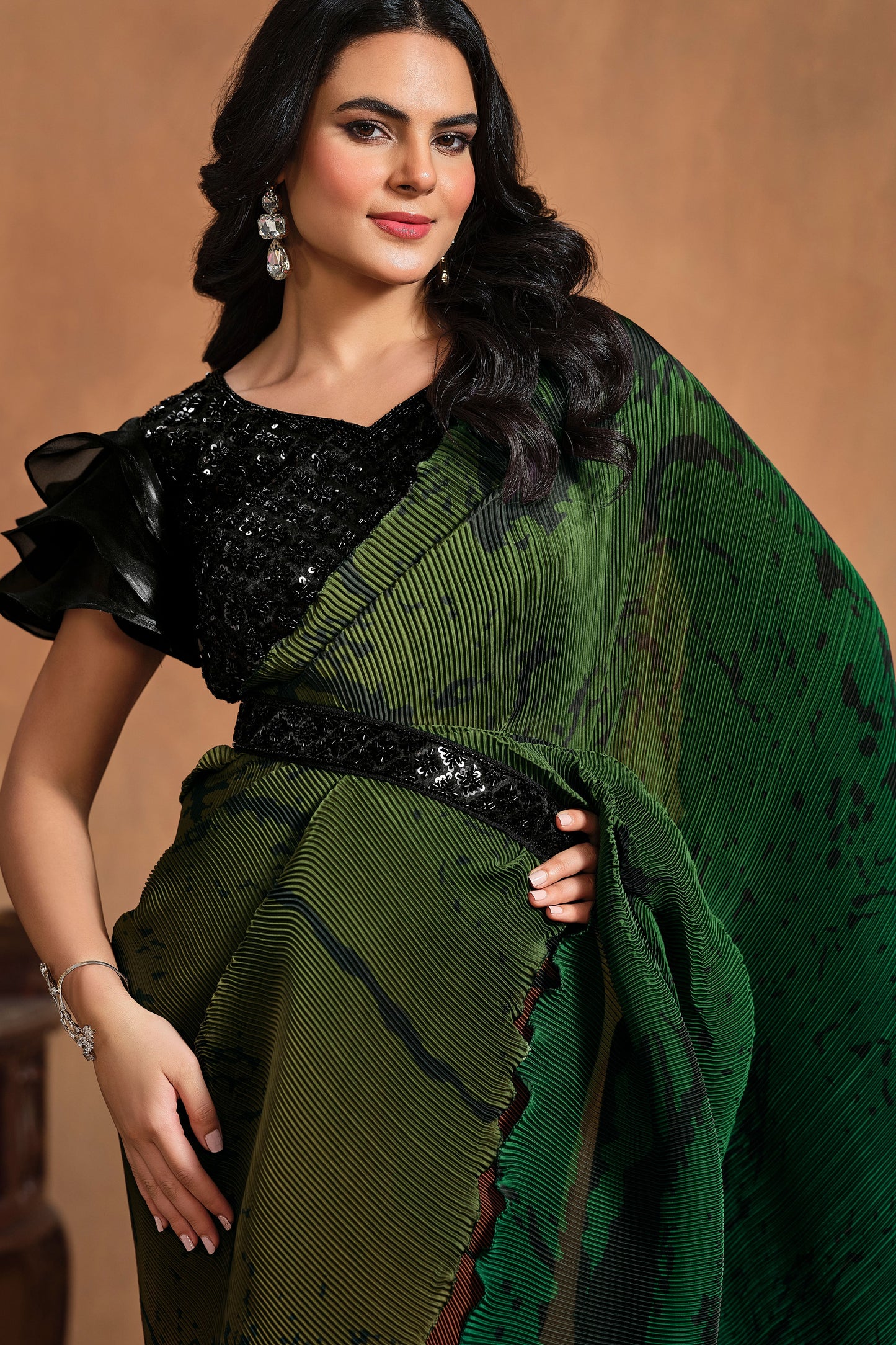 Multicolor Perma Pleated Readymade Saree-ZB133910_4_SareeButa.com