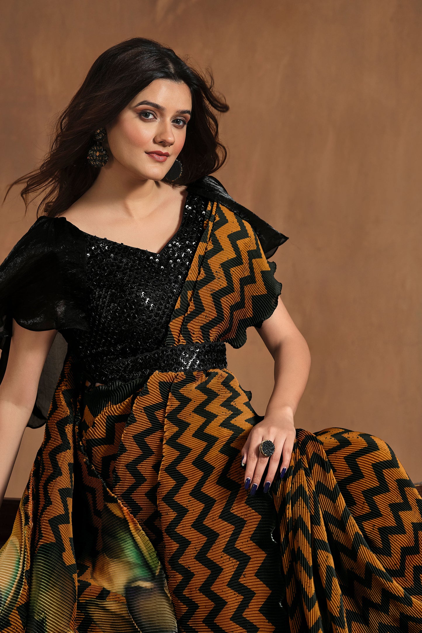 Multicolor Perma Pleated Readymade Saree-ZB133915_3_SareeButa.com
