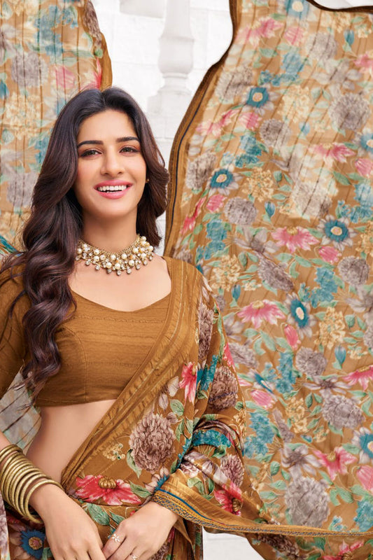 Brown Printed Georgette Saree-ZB133239_2_SareeButa.com