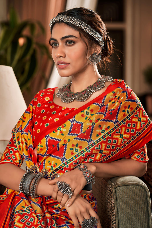 Multicolor Tussar Silk Saree With Patola Print-ZB133040_2_SareeButa.com