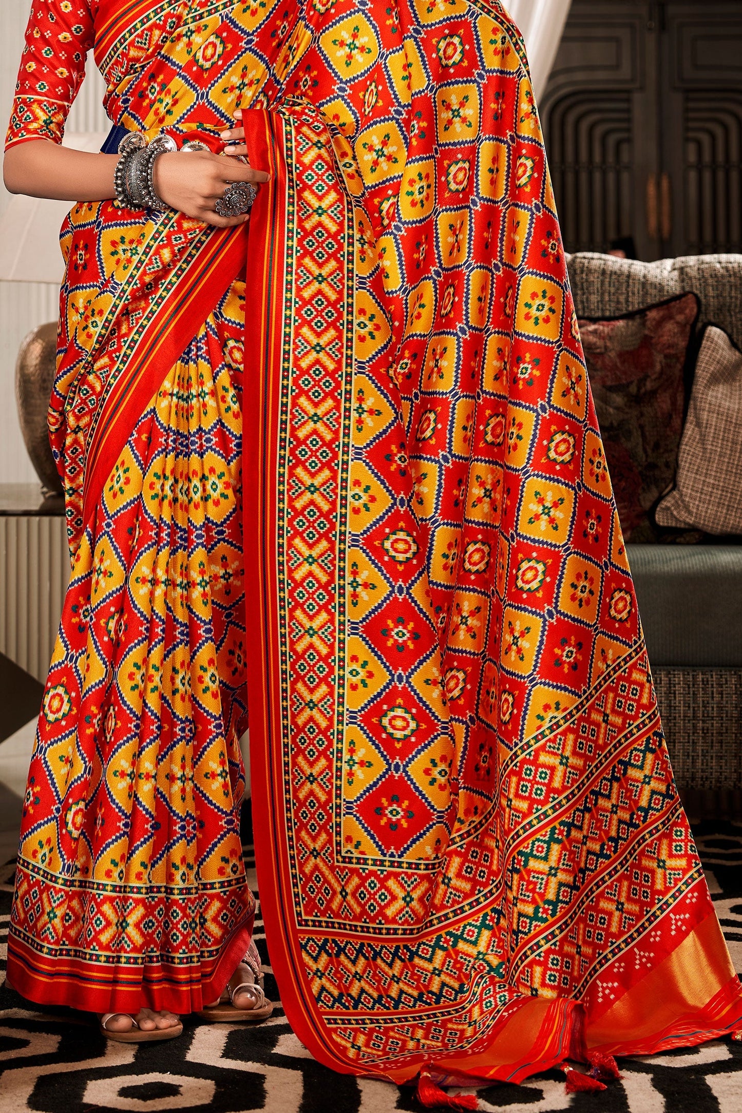 Multicolor Tussar Silk Saree With Patola Print-ZB133040_4_SareeButa.com