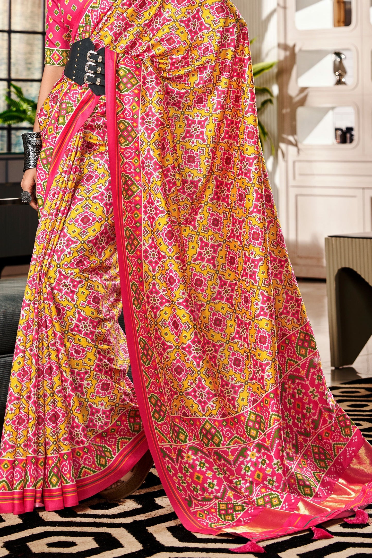Multicolor Tussar Silk Saree With Patola Print-ZB133259_4_SareeButa.com