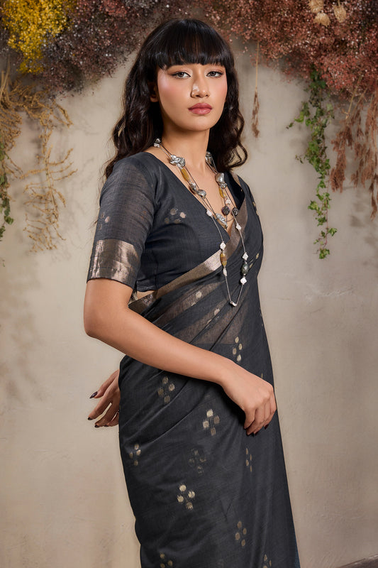 Multicolor Black Woven Viscose Cotton Saree-SAR11953_2_SareeButa.com