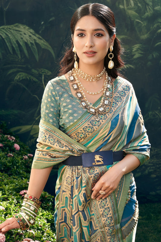 Multicolor Georgette Saree with Brasso Print-ZB133935_2_SareeButa.com