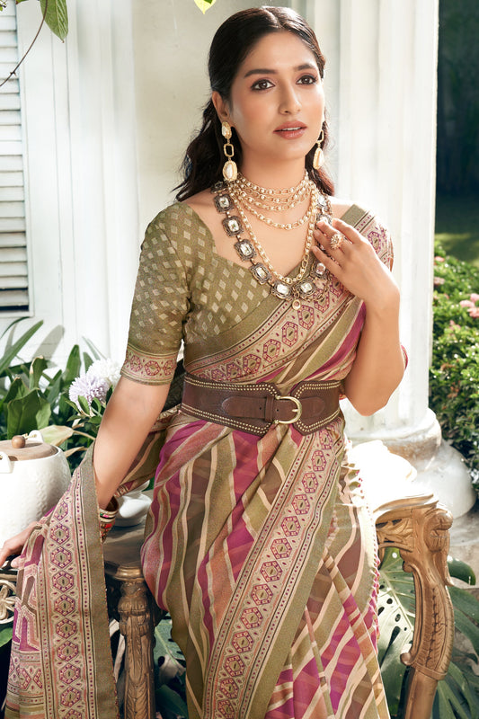 Multicolor Georgette Saree with Brasso Print-ZB133936_2_SareeButa.com