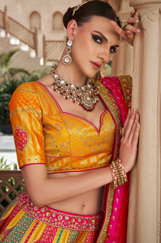 Multicolor Semi-Stitched Banarasi Silk Lehenga-SAR10443_2_SareeButa.com