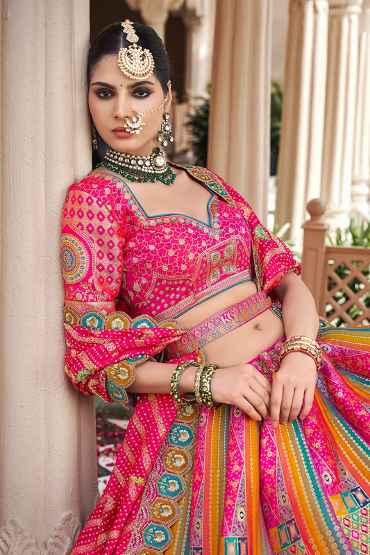 Multicolor Semi-Stitched Banarasi Silk Lehenga-SAR10444_2_SareeButa.com