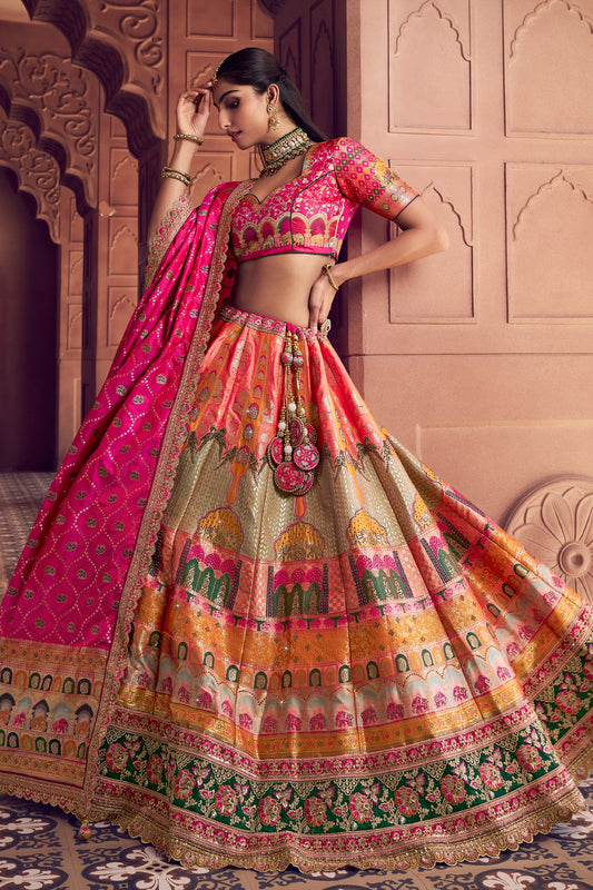 Multicolor Semi-Stitched Banarasi Silk Lehenga-SAR11593_2_SareeButa.com