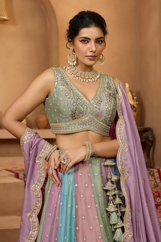 Multicolor Semi-Stitched Embroidered Georgette Lehenga-SAR10706_2_SareeButa.com