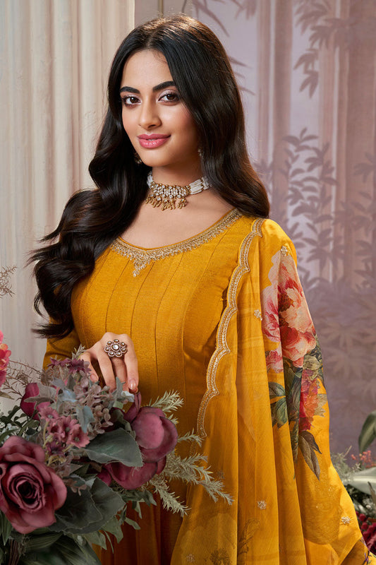 Mustard Readymade Silk Anarkali Suit-SS957_2_SareeButa.com