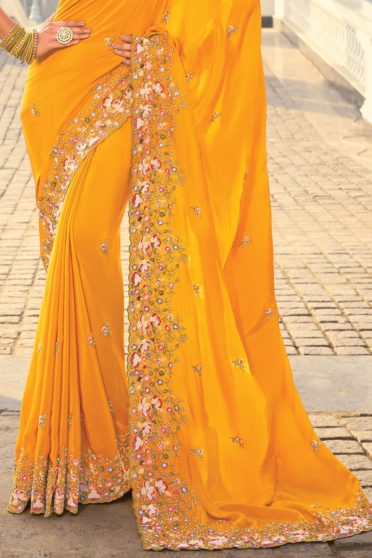 Mustard Yellow Pure Crepe Heavy Work Saree-ZB134226_3_SareeButa.com