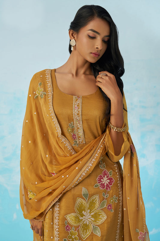 Mustard Readymade Embroidered Silk Suit-SAR11647_2_SareeButa.com