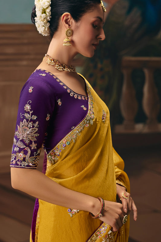 Mustard Yellow Embroidered Organza Saree-SAR12036_2_SareeButa.com