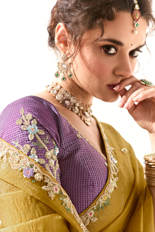 Mustard Yellow Embroidered Organza Tissue Saree-ZB134746_2_SareeButa.com