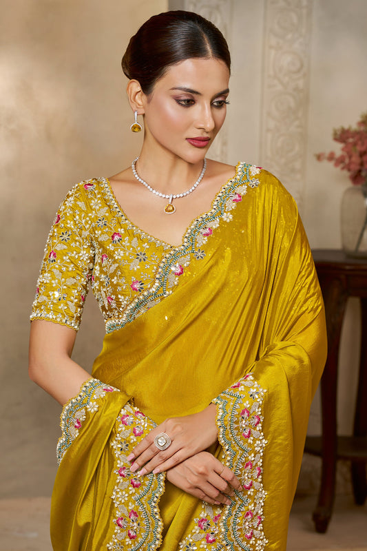 Mustard Yellow Embroidered Satin Silk Saree-SAR10869_2_SareeButa.com