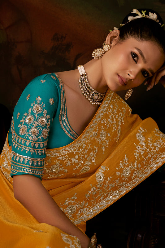 Mustard Yellow Embroidered Viscose Tissue Saree-SAR13246_2_SareeButa.com