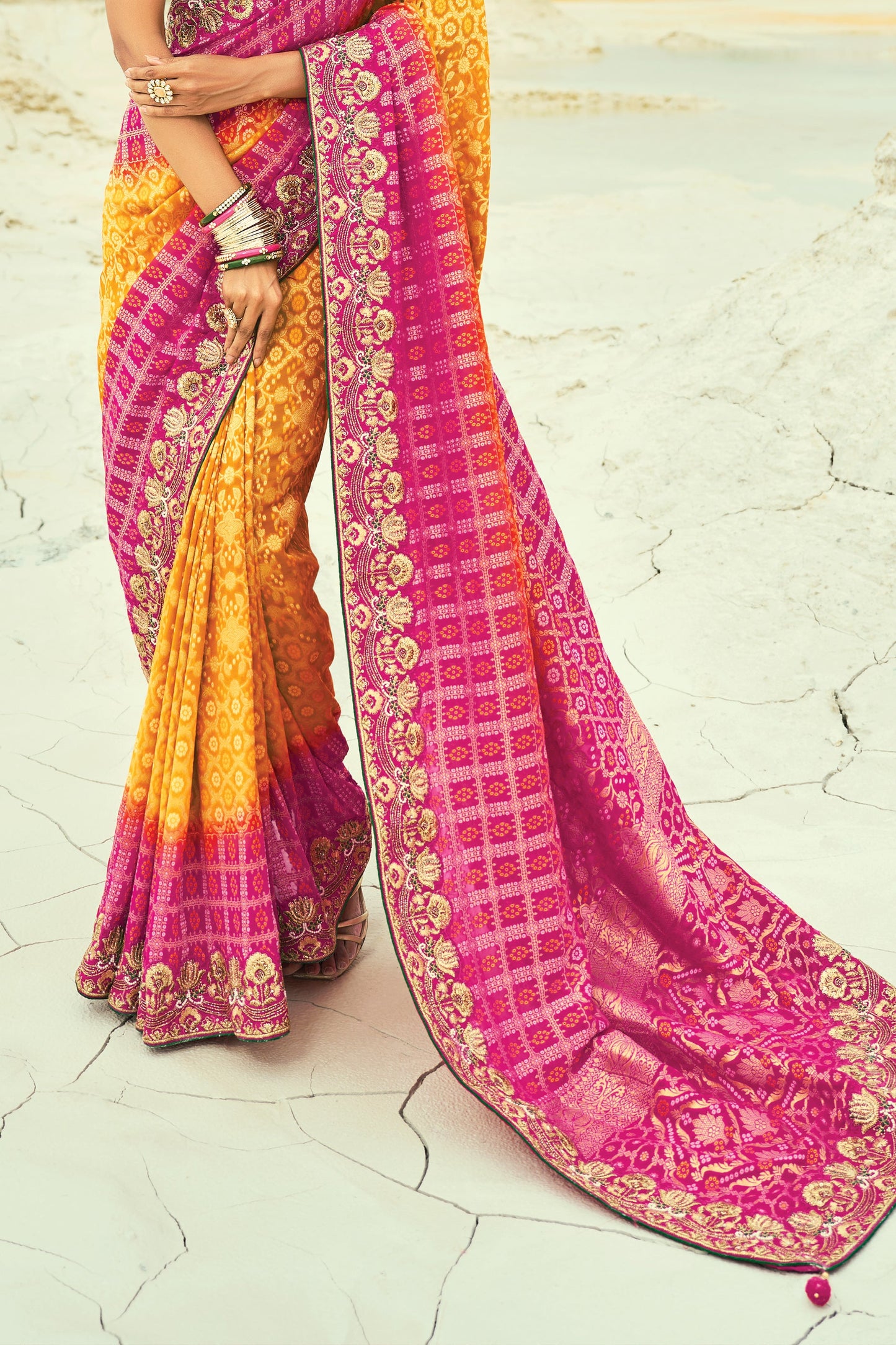 Mustard Yellow Georgette Bandhani Saree-SAR10292_5_SareeButa.com