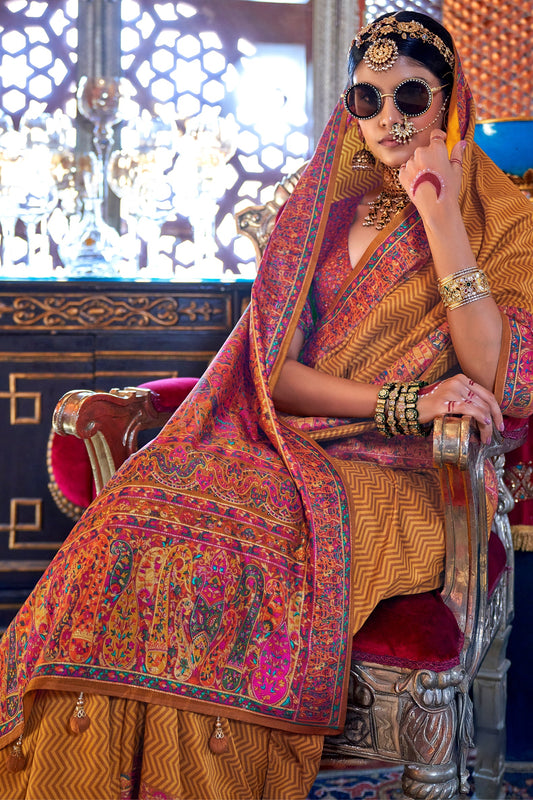 Mustard Yellow Printed Silk Saree-ZB133642_2_SareeButa.com
