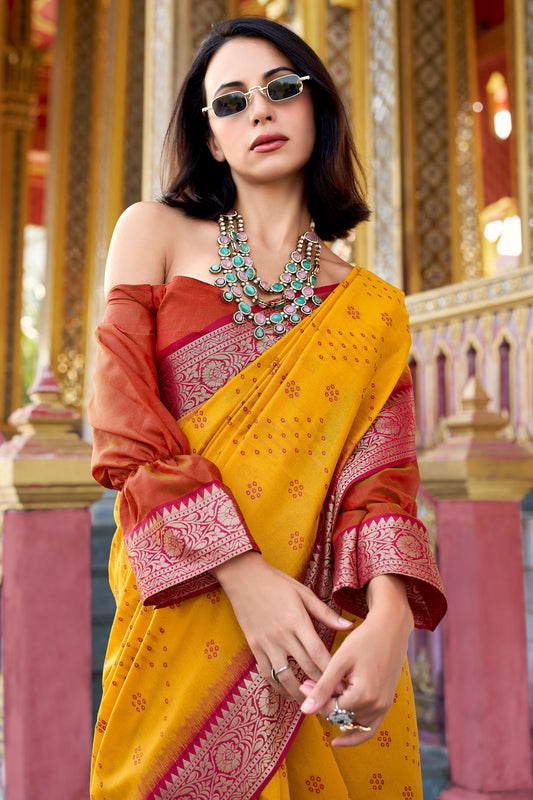 Yellow Tussar Silk Saree with Patola Pallu-ZB133785_2_SareeButa.com