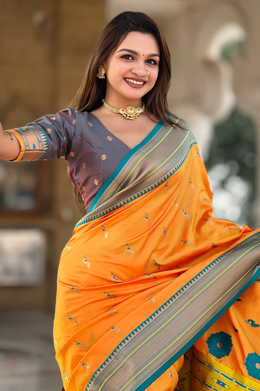 Mustard Yellow Paithani Saree-ZB134869_2_SareeButa.com