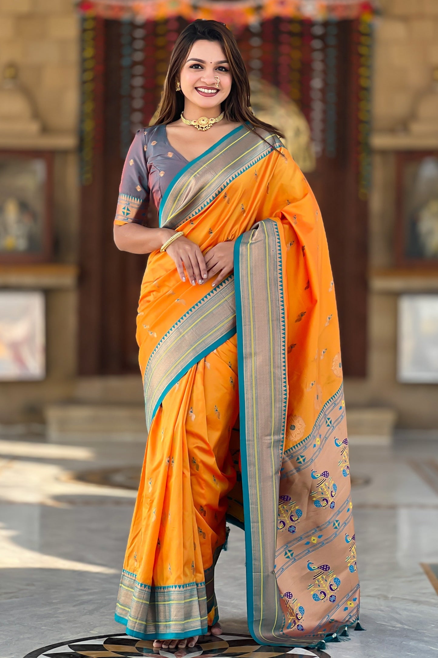 Mustard Yellow Paithani Saree-ZB134869_4_SareeButa.com