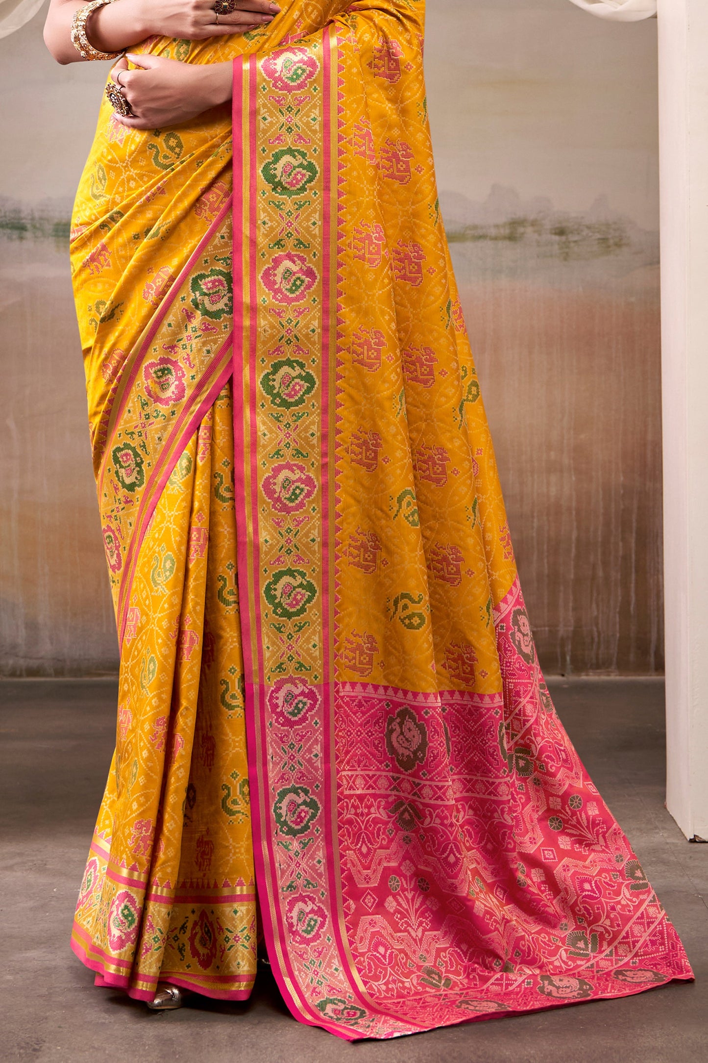 Mustard Yellow Woven Patola Silk Saree-SAR10023_5_SareeButa.com