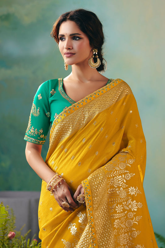 Mustard Yellow Woven Viscose Silk Banarasi Saree-SAR10578_2_SareeButa.com