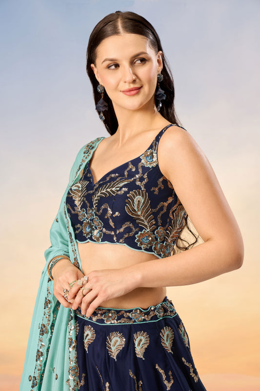 Navy Blue Semi-Stitched Embroidered Georgette Lehenga-LC241_2_SareeButa.com