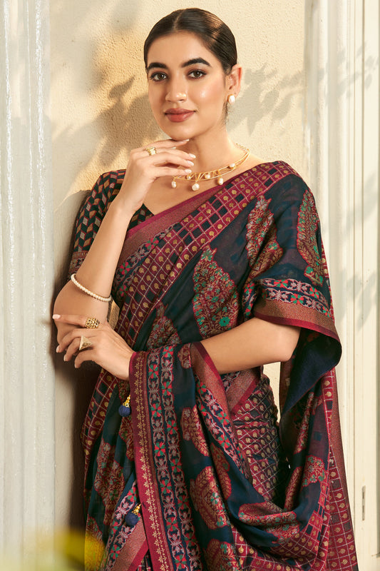 Navy Blue Georgette Brasso Saree-ZB134515_2_SareeButa.com