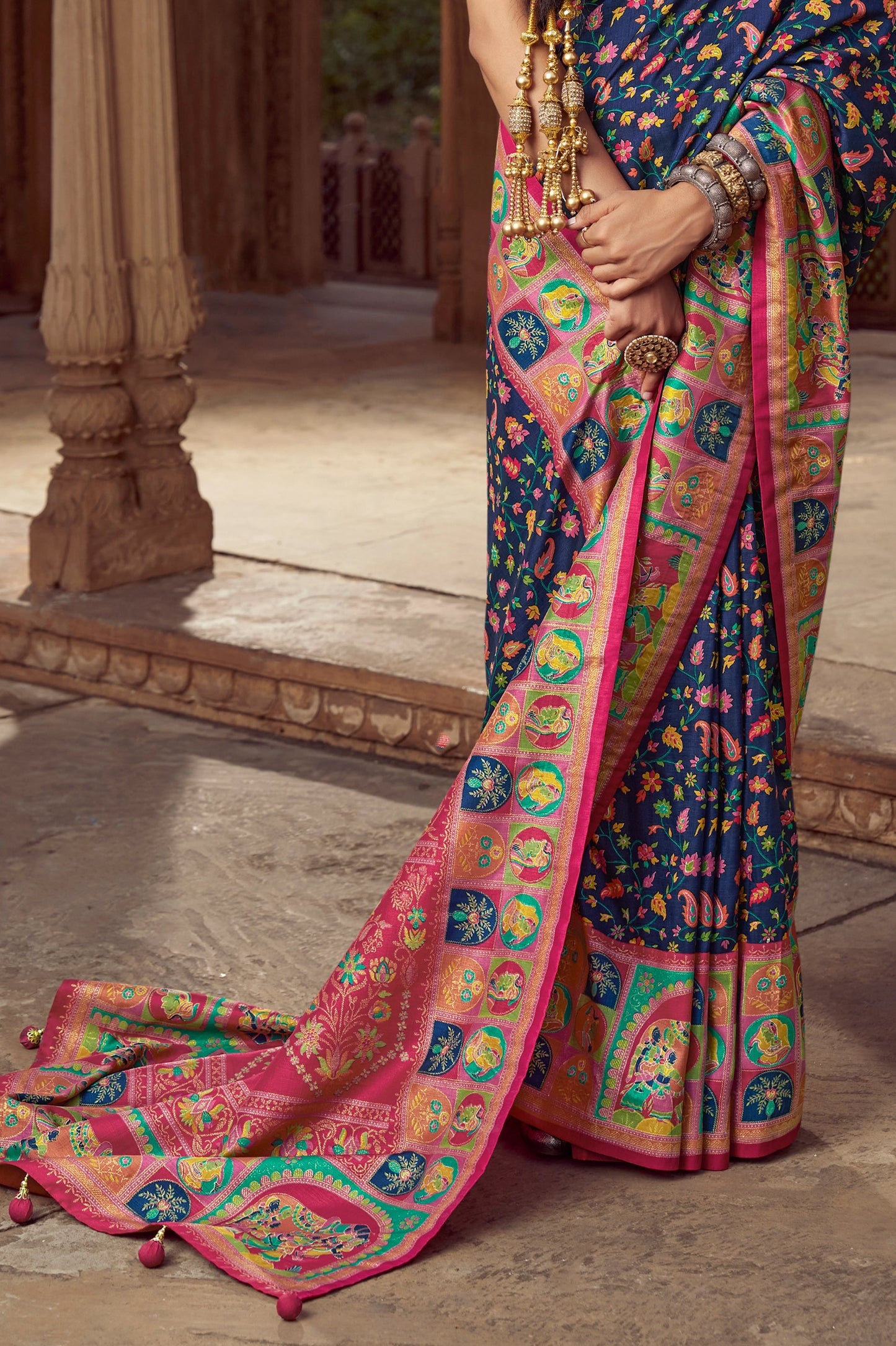 Navy Blue Pashmina Printed Viscose Silk Saree-SAR10409_4_SareeButa.com