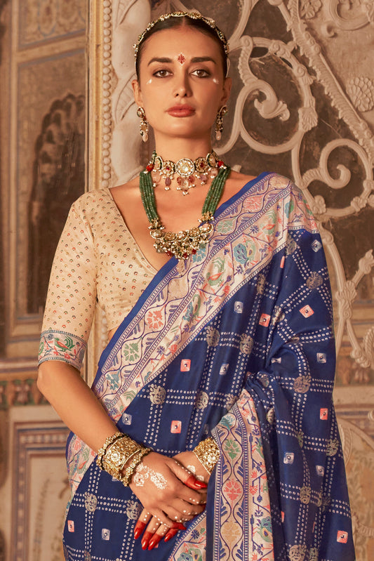 Blue Printed Paithani Silk Saree-ZB134549_2_SareeButa.com
