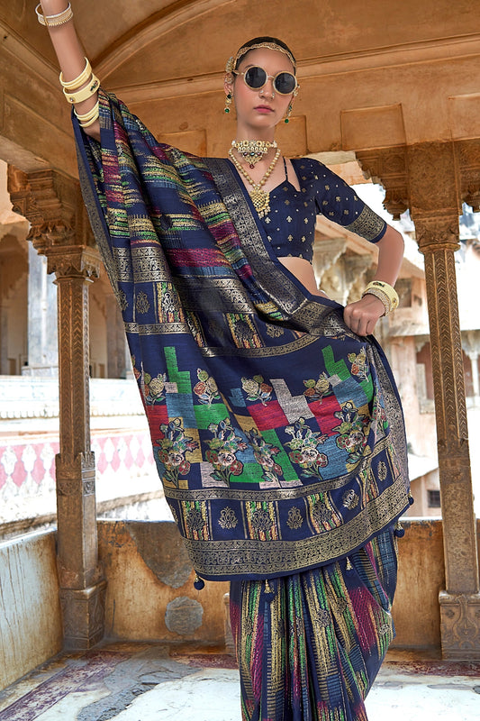 Navy Blue Printed Patola Silk Saree-SAR11305_2_SareeButa.com