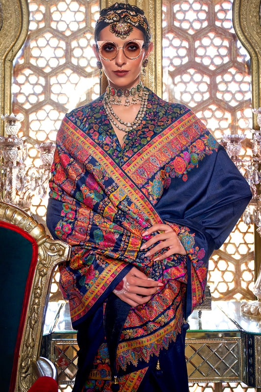 Navy Blue Printed Viscose Silk Saree-ZB133638_2_SareeButa.com