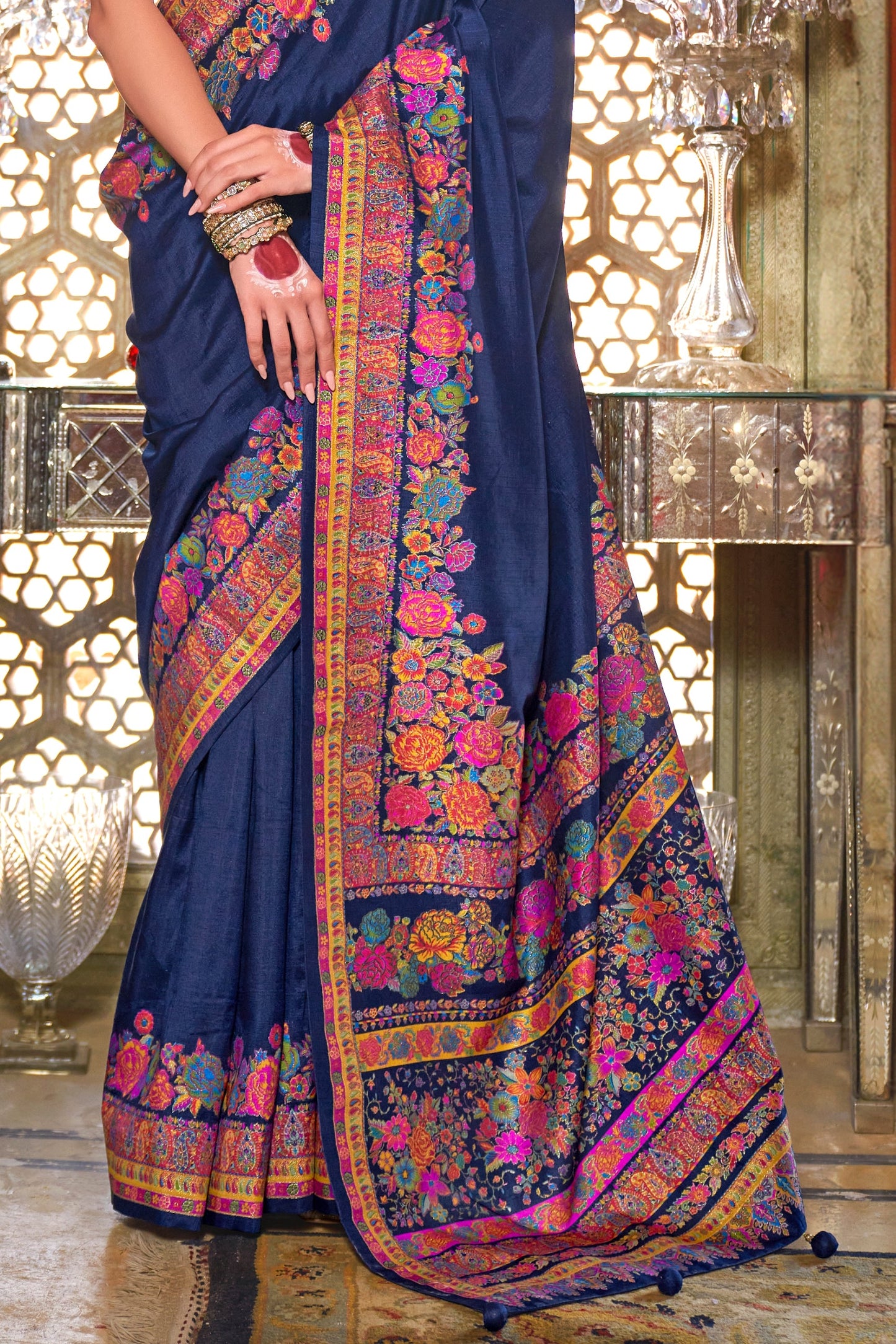 Navy Blue Printed Viscose Silk Saree-ZB133638_4_SareeButa.com