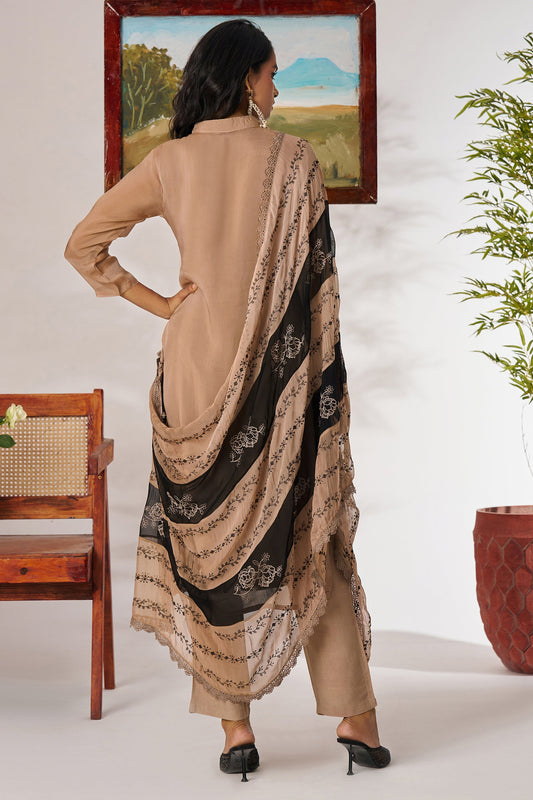 Nude Beige Readymade Embroidered Organza Suit-SAR11659_2_SareeButa.com