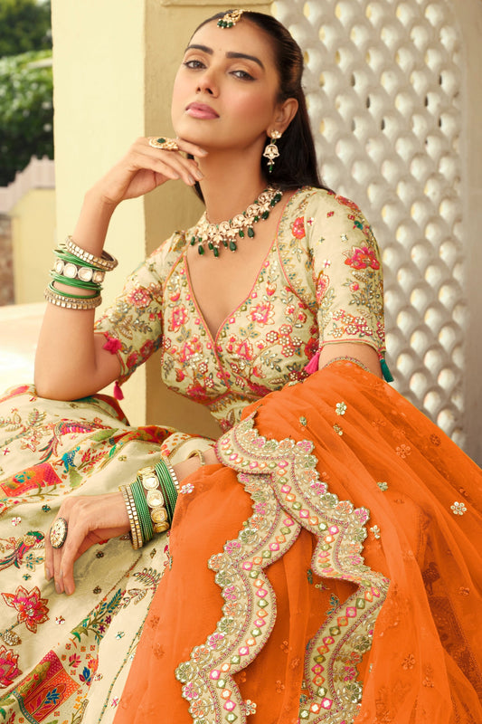 Off-White Readymade Embroidered Silk Lehenga-SAR10899_2_SareeButa.com