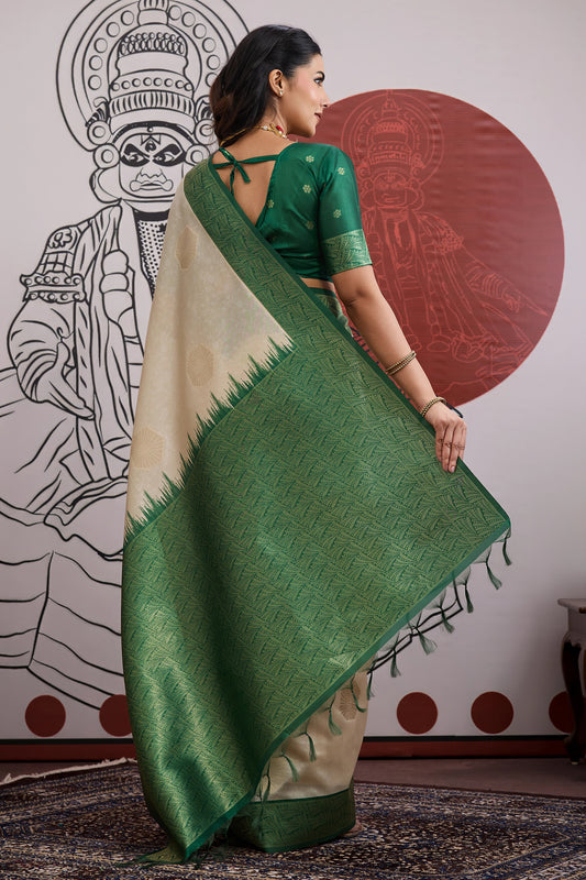 Off White And Green Woven Silk Saree-SAR11848_2_SareeButa.com