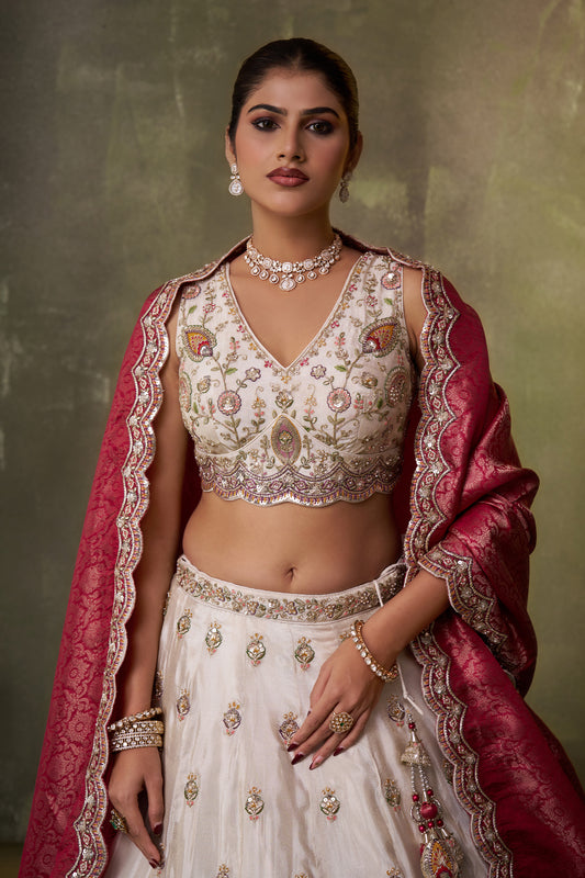 Off White And Pink Readymade Embroidered Tissue Lehenga-SAR12882_2_SareeButa.com