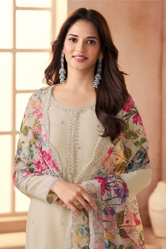 Off White Embroidered Organza Chiffon Suit-SAR11504_2_SareeButa.com