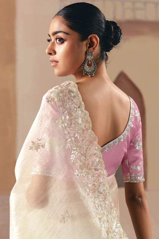 Off White Embroidered Organza Saree-SAR10549_2_SareeButa.com